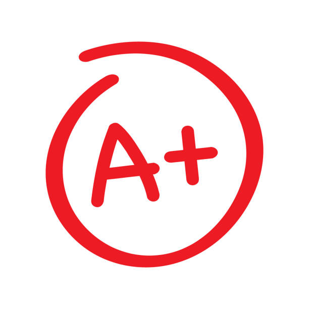 Grade result A plus. Hand drawn vector grade in red circle. Vector stock illustration.